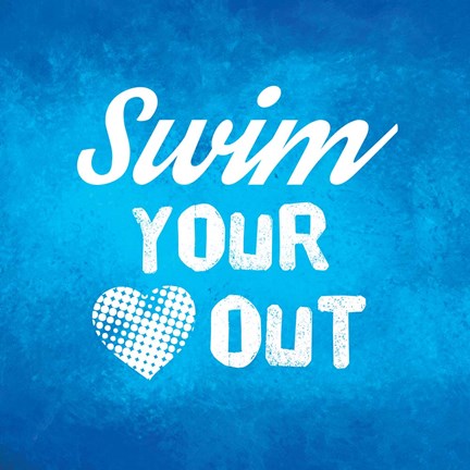 Framed Swim Your Heart Out - Blue Vintage Print