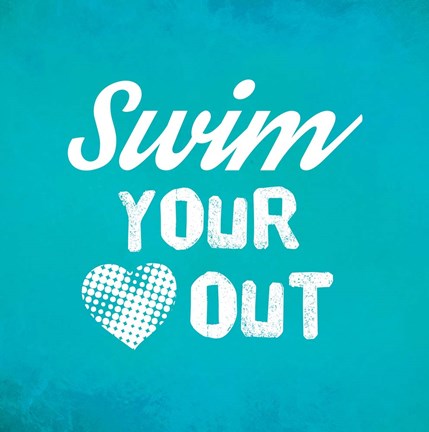 Framed Swim Your Heart Out - Teal Vintage Print