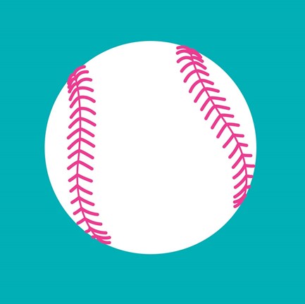 Framed White Softball on Teal Print