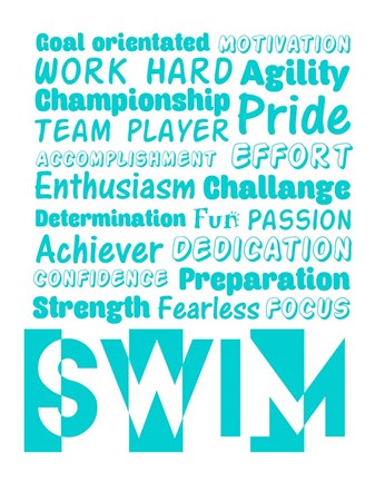 Framed Swimming Word Cloud - Teal Print