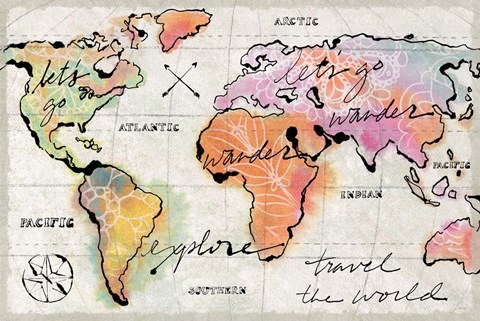 Framed Mapped Shorelines I Neutral Crop Print