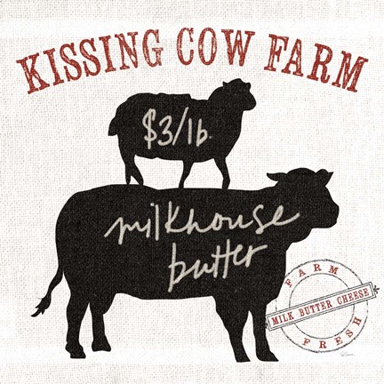 Framed Farm Linen Cow Black Print