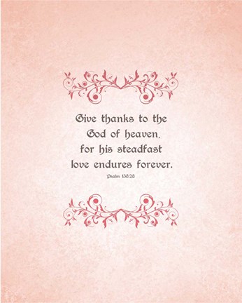 Framed Psalm 136:26, Give Thanks (Peach) Print