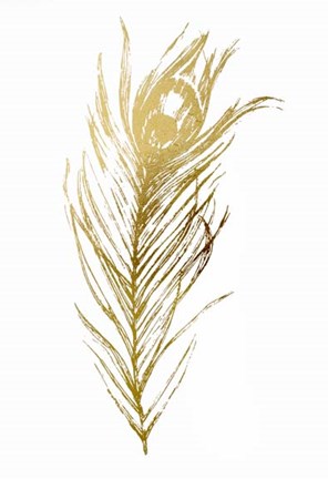 Framed Gold Foil Feather I - Metallic Foil Print