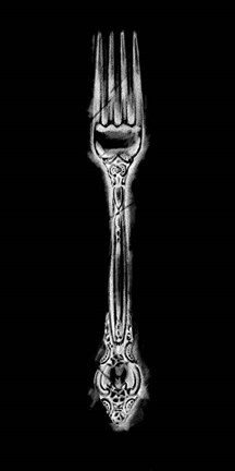 Framed Ornate Cutlery on Black I Print