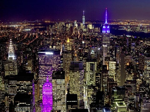 Framed Midtown and Lower Manhattan at Night Print