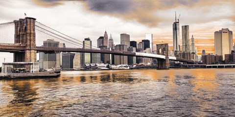 Framed Brooklyn Bridge and Lower Manhattan at sunset, NYC Print