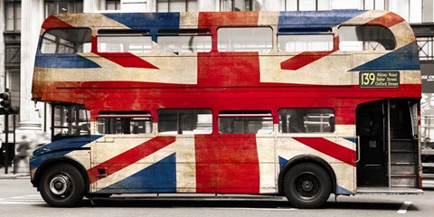 Framed Union Jack Double-Decker Bus, London Print