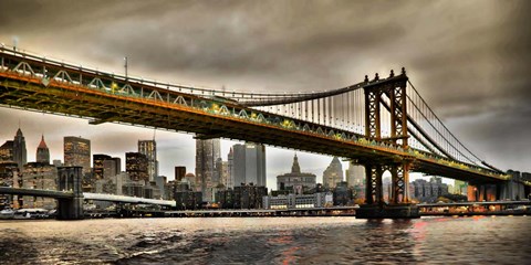 Framed Manhattan Bridge and New York City Skyline, NYC Print