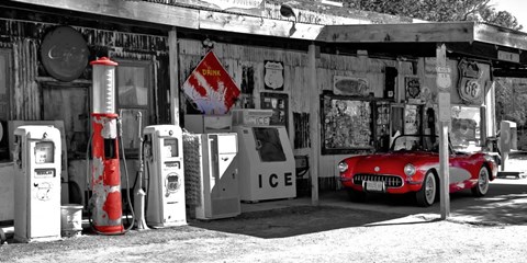 Framed Vintage Gas Station on Route 66 Print