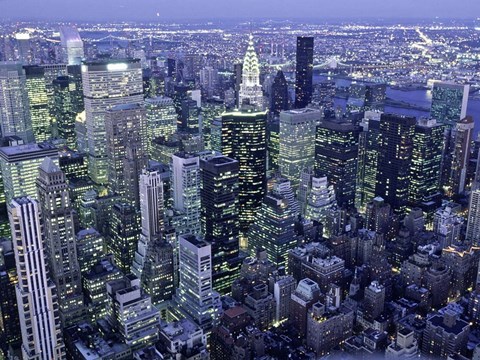 Framed Manhattan Skyline at dusk, NYC Print