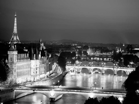 Framed Paris and Seine River at Night Print