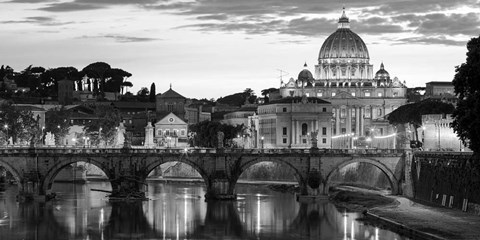 Framed Night View at St. Peter&#39;s Cathedral, Rome Print