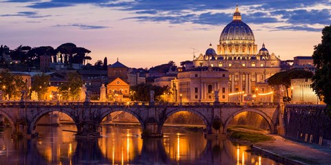 Framed Night View at St. Peter&#39;s cathedral, Rome Print