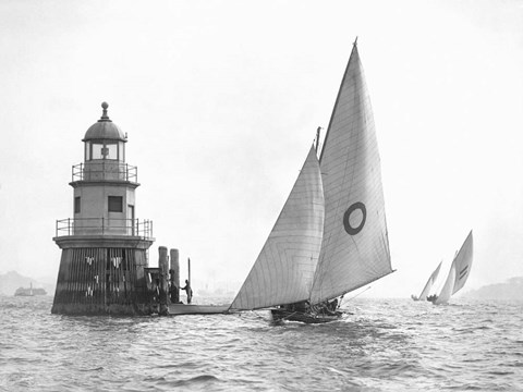 Framed Sloop and Channel Pile Light on Sydney Harbour Print