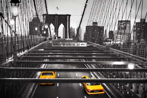 Framed Taxi on Brooklyn Bridge, NYC Print