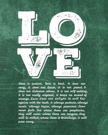 Framed Corinthians 13:4-8 Love is Patient - Green Print