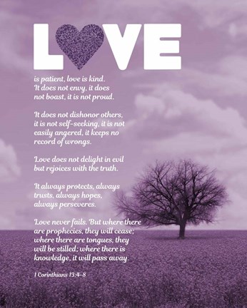 Framed Corinthians 13:4-8 Love is Patient - Lavender Field Print