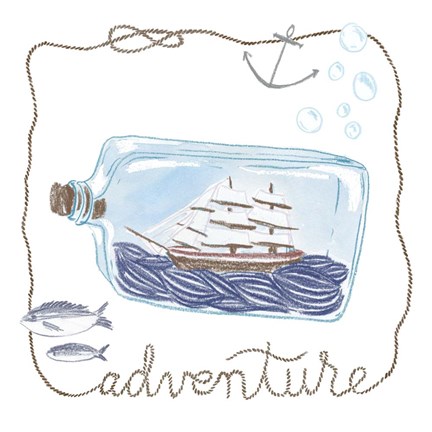 Framed Ship in a Bottle Adventure Print