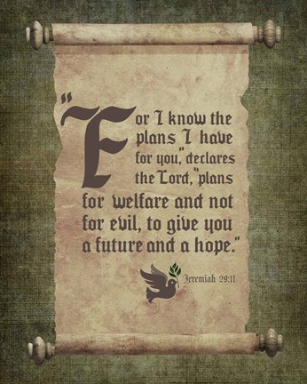 Framed Jeremiah 29:11 For I know the Plans I have for You (Scroll) Print