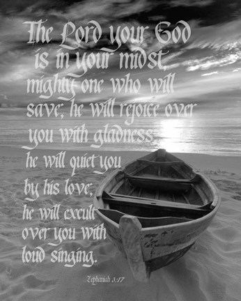 Framed Zephaniah 3:17 The Lord Your God (Beach Black &amp; White) Print