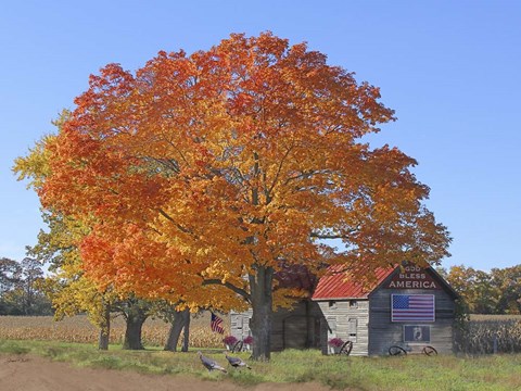 Framed God Bless - Fall with Turkeys Print