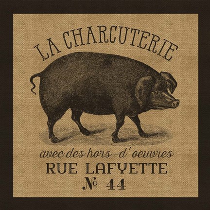 Framed French Pig Burlap Print