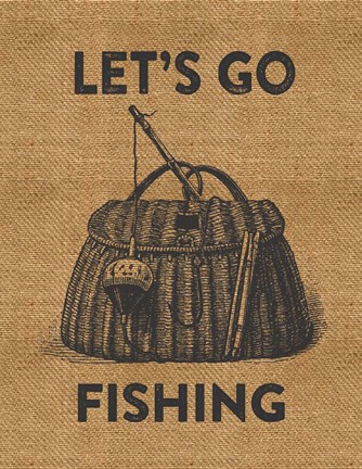 Framed Go Fishing Burlap Print