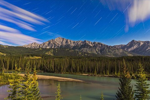 Framed Star trails above the Front Ranges in Banff National Park, Alberta, Canada Print