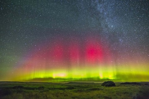 Framed Aurora borealis above Grasslands National Park in Saskatchewan, Canada Print