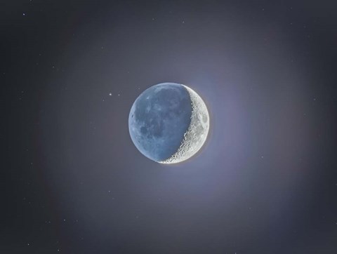 Framed Crescent moon with Earthshine Print