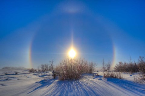 Framed High dynamic range photo of sundogs and a solar halo around the Sun Print