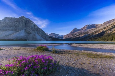 Framed Twilight on Bow Lake, Banff National Park, Canada Print