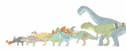 Framed Various Dinosaurs and their Comparative Sizes Print