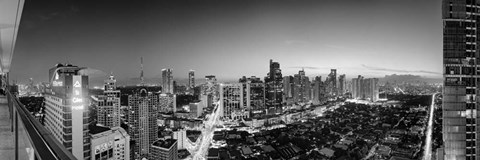 Framed Elevated view of skylines in a city, Makati, Metro Manila, Manila, Philippines Print