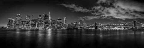 Framed Illuminated skylines at the waterfront, Manhattan Print