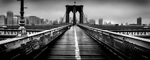 Framed Fog over the Brooklyn Bridge, Brooklyn, Manhattan, NY Print