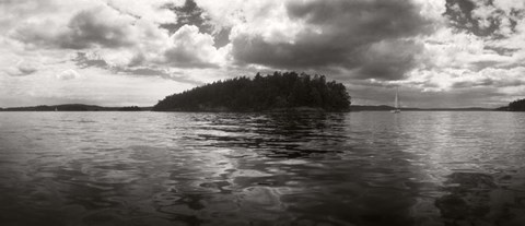 Framed Island in the Pacific Ocean against cloudy sky, San Juan Islands, Washington State Print