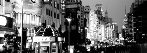 Framed Signboards in a street lit up at dusk, Nanjing Road, Shanghai, China Print