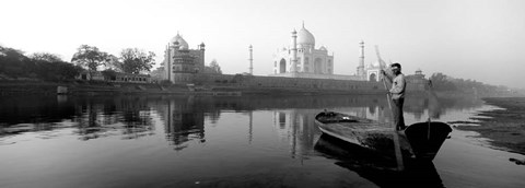 Framed Reflection of a mausoleum in a river, Taj Mahal, India Print