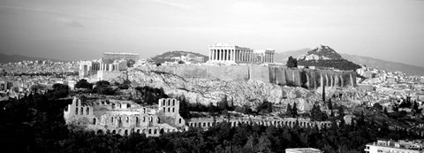 Framed High angle view of buildings in a city, Acropolis, Athens, Greece BW Print