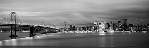 Framed Bay Bridge lit up at dusk, San Francisco, California Print