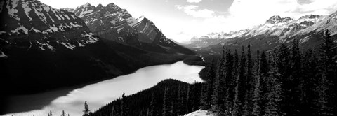 Framed Mountain range at the lakeside, Banff National Park, Alberta, Canada BW Print