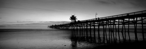 Framed Silhouette of a pier, San Clemente Pier, Los Angeles County, California BW Print