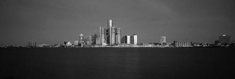 Framed Buildings at waterfront, Detroit, Michigan Print