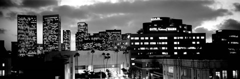 Framed Building lit up at night in a city, Century City, Beverly Hills, California Print