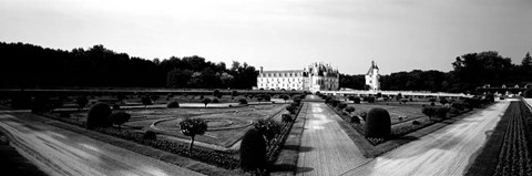Framed Formal garden in front of a castle, Chateau De Chenonceaux, Loire Valley, France Print
