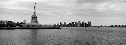 Framed Statue Of Liberty with Manhattan skyline in the background, Ellis Island Print