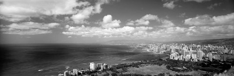Framed Skyscrapers at the waterfront, Honolulu, Oahu, Hawaii Islands Print