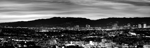 Framed High angle view of a city at dusk, Culver City, Santa Monica Mountains, California Print